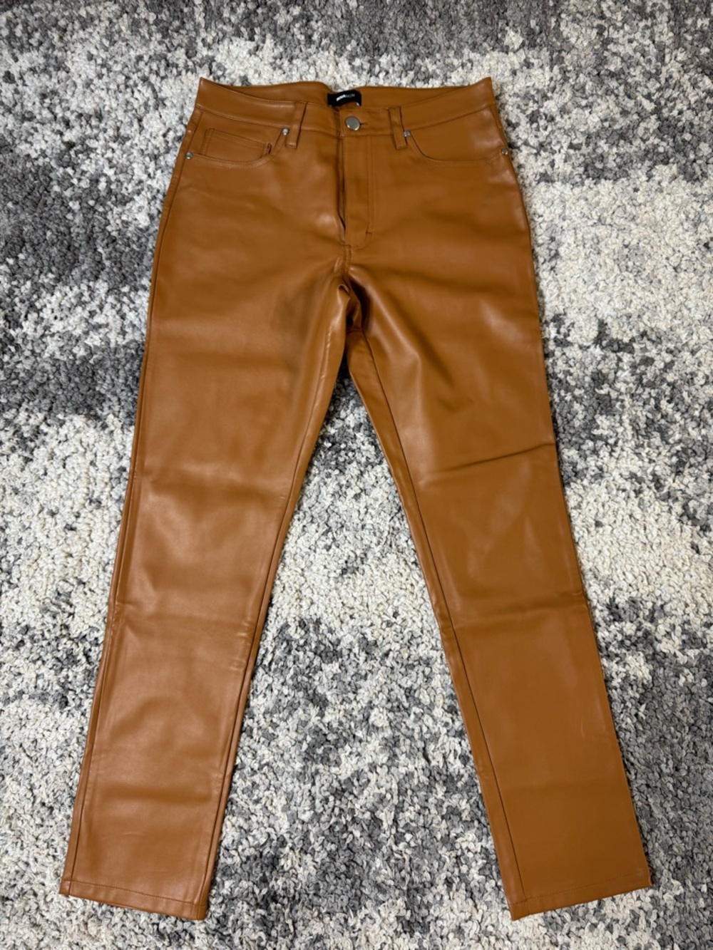 Fashion Nova Men, Men's Faux Leather Pants in Cognac Brown, US Size: 32x32